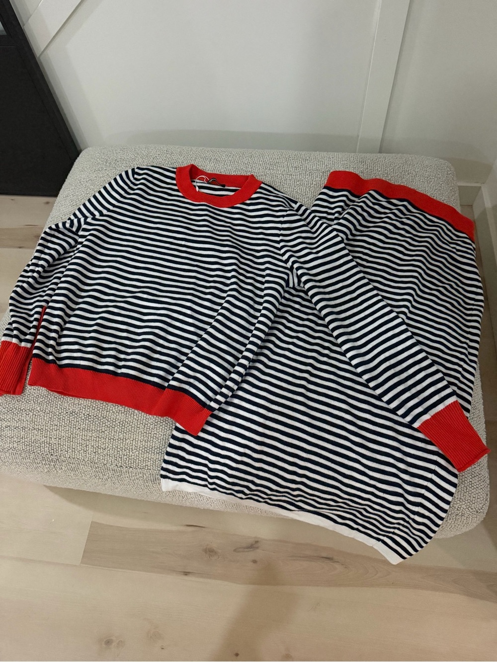 Amazon Navy & White Striped Skirt Set with Orange Trim